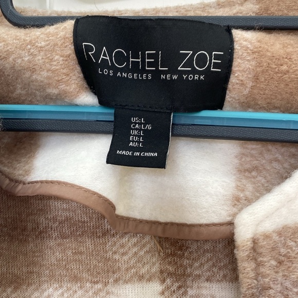 Rachel Zoe Tan Cream Plaid Coat - Lightweight Large - Picture 4 of 9